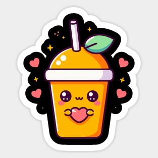 Cute Mango Milkshake Holding a Heart | I Love You in Kawaii Style | Kawaii Food Sticker